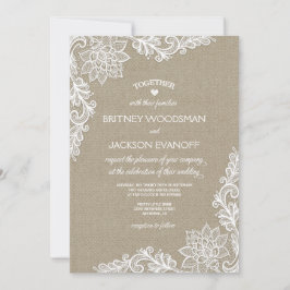 バーラップとフローラレースの結婚式招待状 招待状