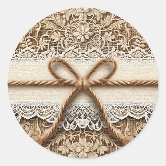 バーラップとフローラヴィンテージレース素朴トウェー結婚ズ ラウンドシール (正面)