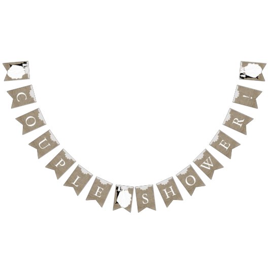 バーラップとホワイトレースのカップルのシャワー バンティングフラッグ (全)