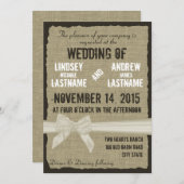 バーラップとボー素朴ズ結婚アンティークホワイト 招待状 (正面/裏面)