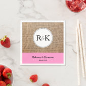 バーラップとライトピンク結婚モノグラムのズ スタンダードカクテルナプキン (インサイチュ)