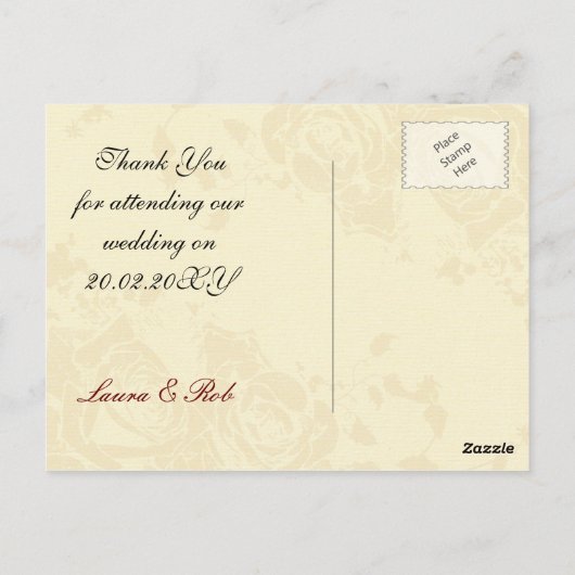 バーラップとレッドローズのメイスン感謝していジャー ポストカード (裏面)