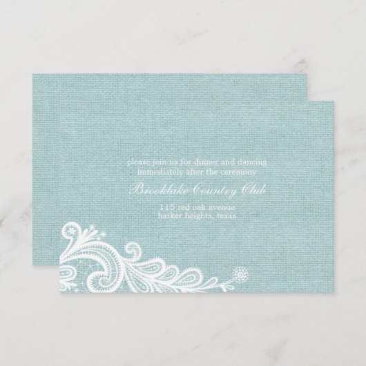 バーラップとレースのウェディングレセプションカード 招待状 (正面/裏面)