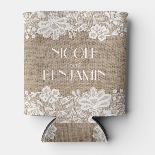 バーラップとレースのヴィンエレガントテージの結婚式 缶クーラー (正面)