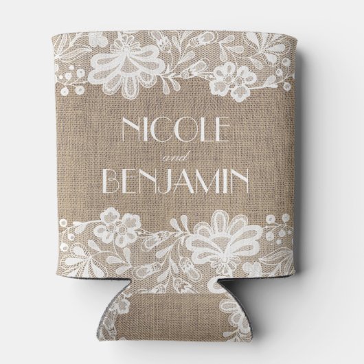 バーラップとレースのヴィンエレガントテージの結婚式 缶クーラー (裏面)