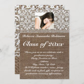 バーラップとレースの写真の卒業 招待状 (正面/裏面)