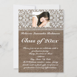 バーラップとレースの写真の卒業 招待状