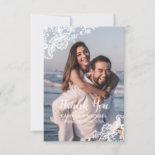 バーラップとレースの国素朴の結婚式 サンキューカード (正面)