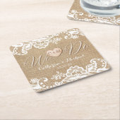 バーラップとレースの国素朴の結婚式 スクエアペーパーコースター (アングル)