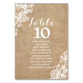 バーラップとレースの国素朴の結婚式 テーブルナンバー (正面)