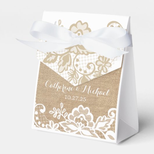 バーラップとレースの国素朴の結婚式 フェイバーボックス (正面サイド)