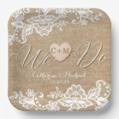 バーラップとレースの国素朴の結婚式 ペーパープレート (正面)