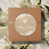 バーラップとレースの国素朴の結婚式 ラウンドシール