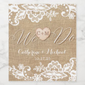 バーラップとレースの国素朴の結婚式 ワインラベル (シングルラベル)