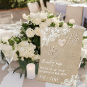 バーラップとレースの国素朴の結婚式 台座サイン