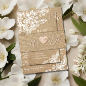 バーラップとレースの国素朴の結婚式 招待状ベリーバンド