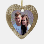 バーラップとレースの新しい初めてのクリスマス セラミックオーナメント (右)