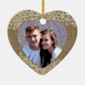 バーラップとレースの新しい初めてのクリスマス セラミックオーナメント (正面)