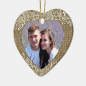 バーラップとレースの新しい初めてのクリスマス セラミックオーナメント (左)