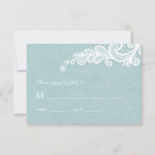 バーラップとレースの結婚式のRSVP応答 出欠カード (正面)