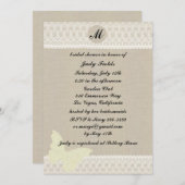 バーラップとレースモノグラムブライダルシャワーの招待 招待状 (正面/裏面)