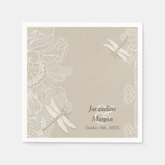 バーラップとレース素朴のナ結婚プキン スタンダードカクテルナプキン (正面)