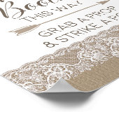 バーラップとレース素朴の結婚ブライダルシャワー標識 ポスター (角)