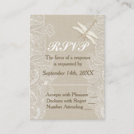 バーラップとレース素朴ウェディングRSVP エンクロージャーカード