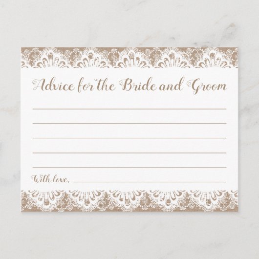 バーラップとレース結婚のアドバイスカー素朴ド ポストカード (正面)