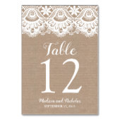 バーラップとレース結婚のテーブル番号カー素朴ド テーブルナンバー (裏面)