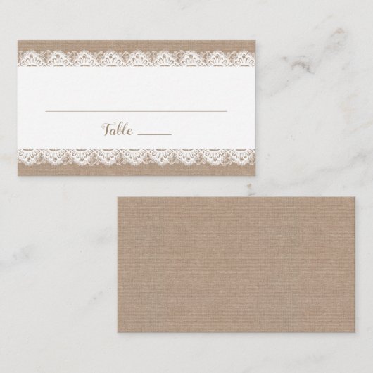 バーラップとレース結婚のフラット座席表素朴。 プレイスカード (正面/裏面)