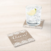 バーラップとレース結婚の紙コースター素朴。 スクエアペーパーコースター (インサイチュ)