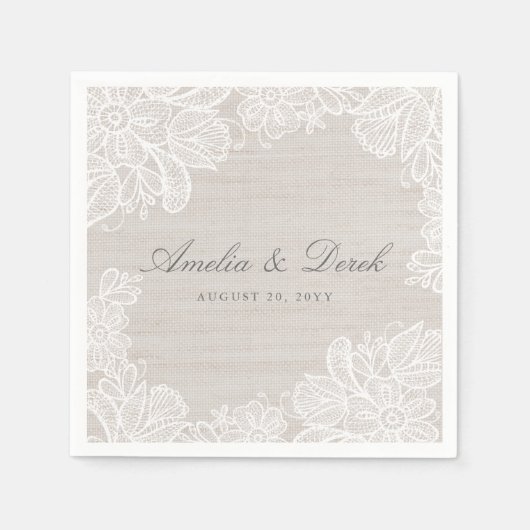 バーラップとレース結婚ズ スタンダードカクテルナプキン (正面)