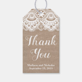 バーラップとレース結婚式の引き出物ギフトラベル素朴、 ギフトタグ