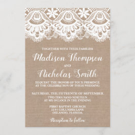 バーラップとレース結婚式招待状カー素朴ド 招待状