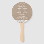 バーラップとレース結婚式 プログラムサークルファン素朴、 ハンドファン (裏面)