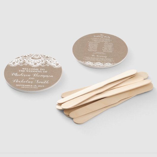 バーラップとレース結婚式 プログラムサークルファン素朴、 ハンドファン (組立なし)