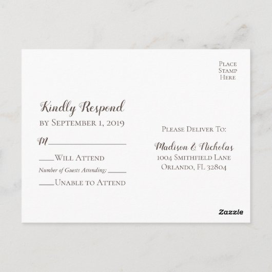 バーラップとレース結婚式RSVPポストカード素朴、 ポストカード (裏面)