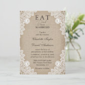 バーラップとレース食べドリンクとビー結婚したズの結婚飲み物 招待状 (スタンド正面)