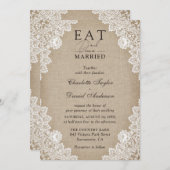バーラップとレース食べドリンクとビー結婚したズの結婚飲み物 招待状 (正面/裏面)