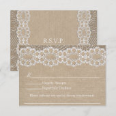 バーラップとヴィンテージレースシャビーシックなウェディングRSVP 出欠カード (正面/裏面)