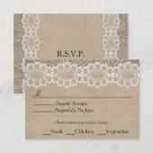 バーラップとヴィンテージレースシャビーシックなウェディングRSVP 出欠カード (正面/裏面)