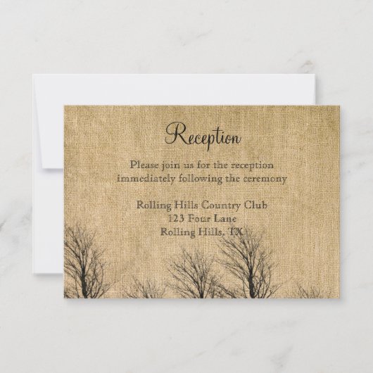 バーラップと樺の木ポッシュウェディングレセプション 招待状 (正面)