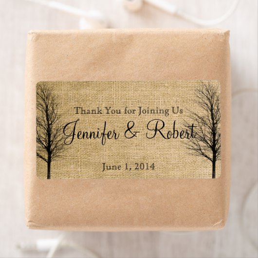 バーラップと樺の木ポーズウォーターボトルラベル ラベル (インサイチュ)