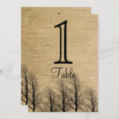 バーラップと樺の木ポ結婚スのテーブル番号 招待状 (正面/裏面)