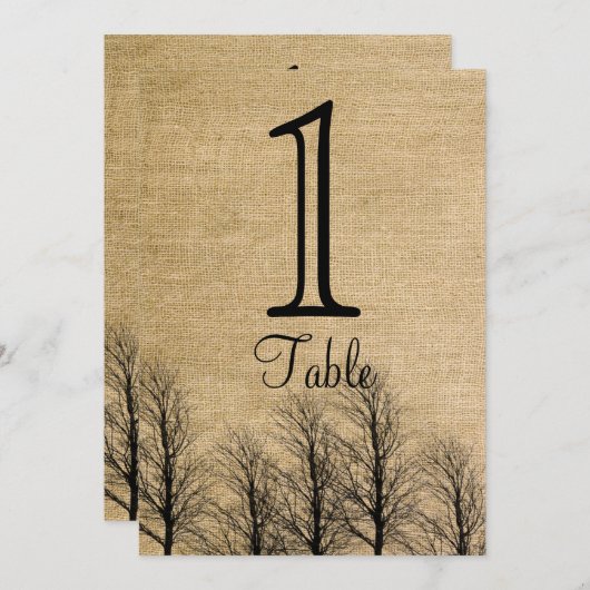 バーラップと樺の木ポ結婚スのテーブル番号 招待状 (正面/裏面)