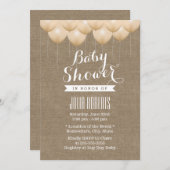 バーラップと素朴ニュートラルバルーン赤ちゃんシャワー 招待状 (正面/裏面)