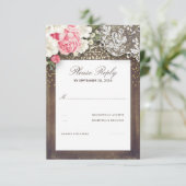 バーラップと素朴フローラレース結婚式RSVPカード 出欠カード (スタンド正面)