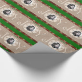 バーラップと赤い格子状の喜びクリスマスラッピング紙 ラッピングペーパー (角)