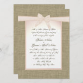 バーラップと赤面ピンクボウ素朴ズ結婚 招待状 (正面/裏面)